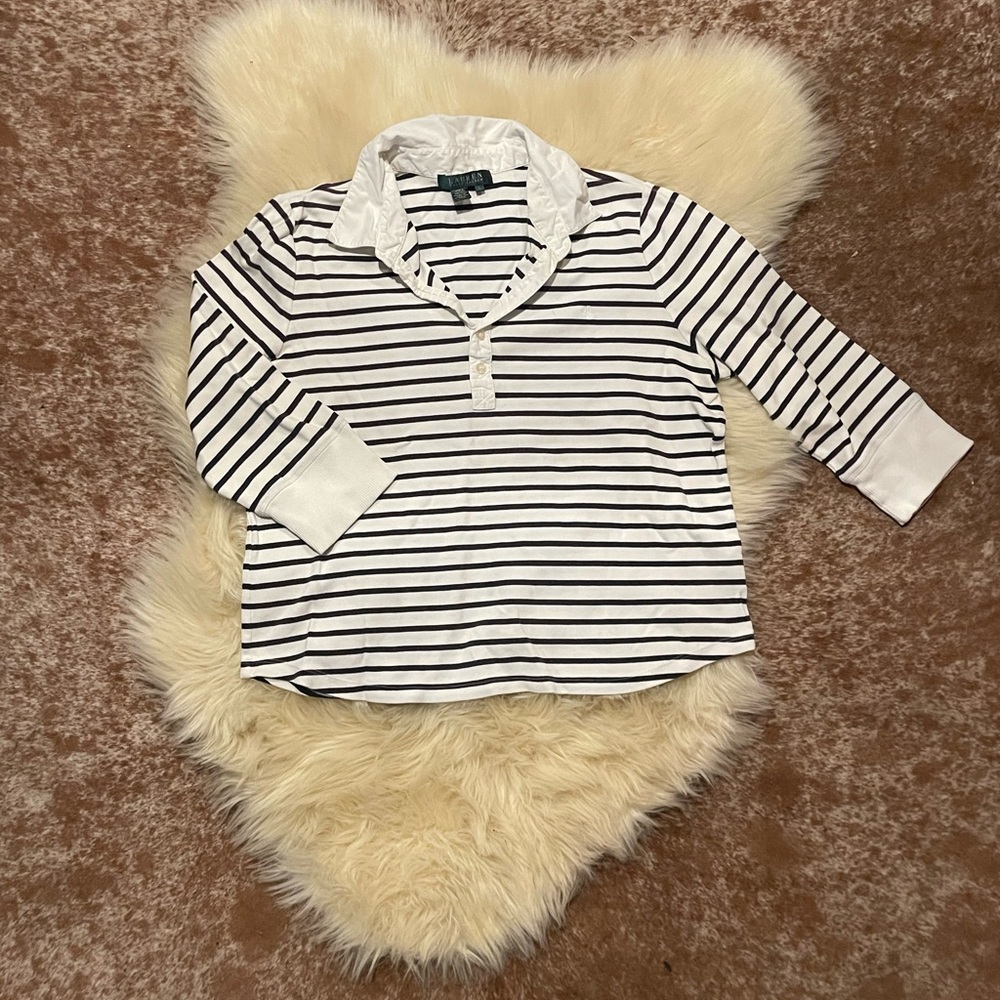 Lauren Ralph Lauren Navy and White Stripe Top